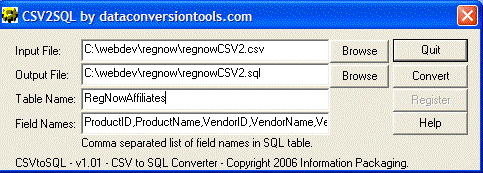 DataConversionTools.com CSVtoSQL Converter 1.01