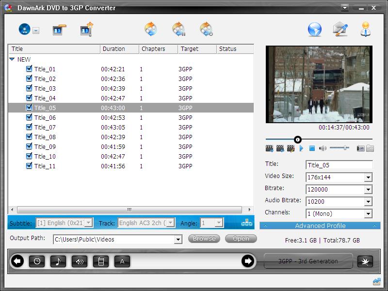 DawnArk DVD to 3GP Converter 1.4.16.0313