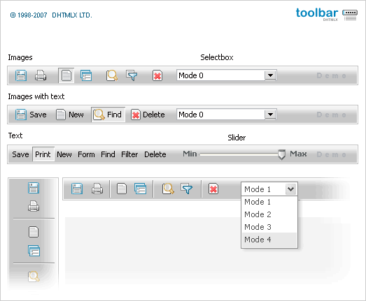 dhtmlxToolbar :: JavaScript Toolbar 1.0