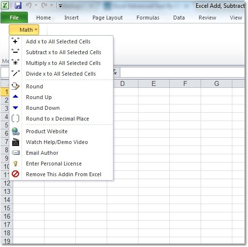 Excel Add, Subtract, Multiply, Divide or Round All Cells Software 7.0