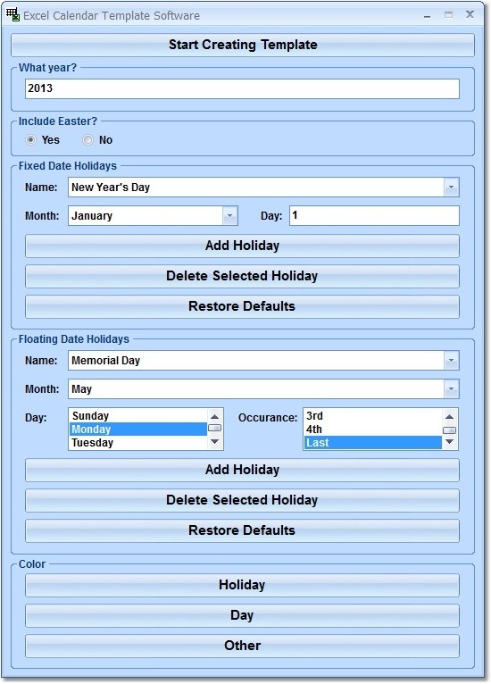 Excel Calendar Template Designer Software 7.0