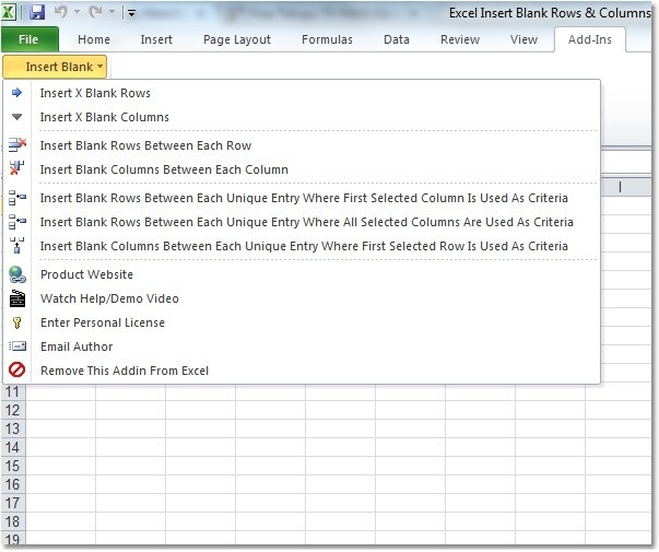 Excel Insert Blank Rows & Columns Between Data Software 7.0