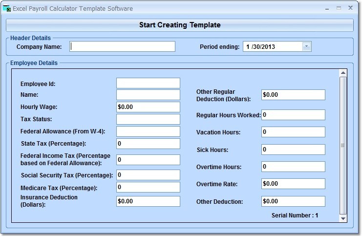 Excel Payroll Calculator Template Software 7.0