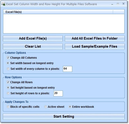 Excel Set Column Width and Row Height For Multiple Files Software 7.0