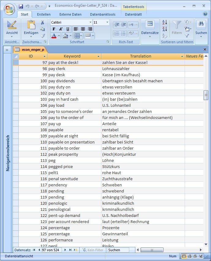 Excel Wordlist English German Economics 1.0