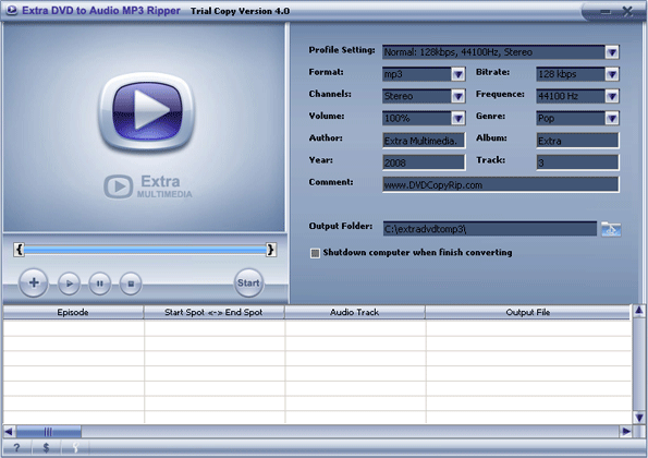 Extra DVD to Audio MP3 Ripper 8.23