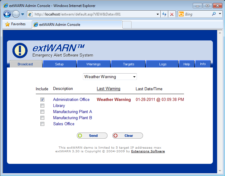 extWARN Web-Based Alert/Warning System 3.30