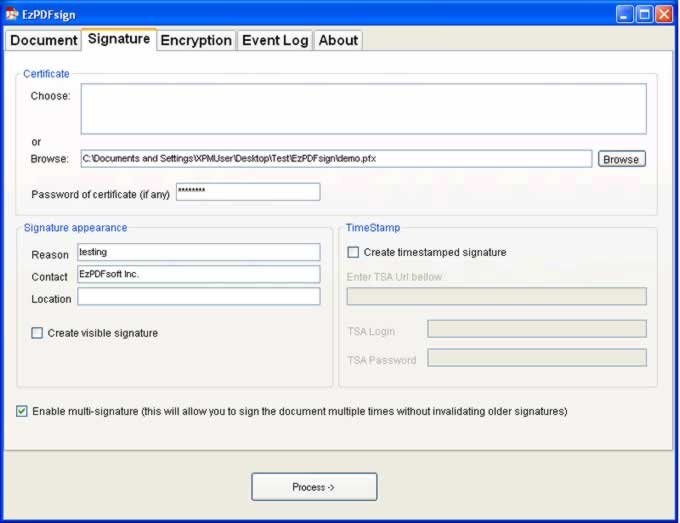 EzPDFsign PDF signing tool 1.0.1
