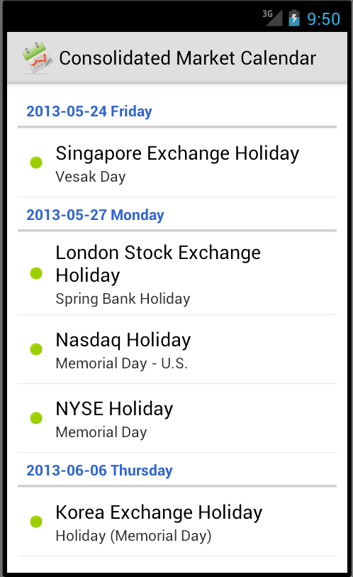 Financial Market Calendar Pro Varies with device