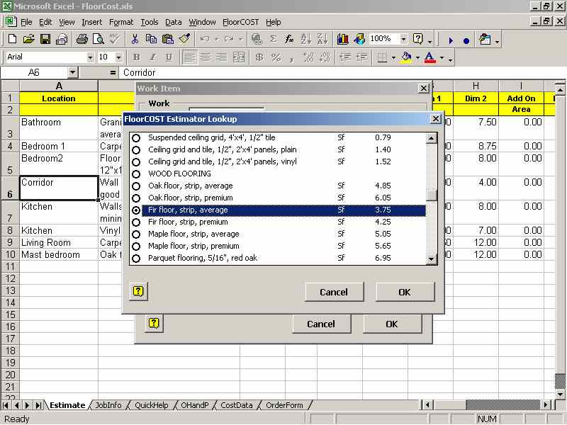 FloorCOST Estimator for Excel 4.00