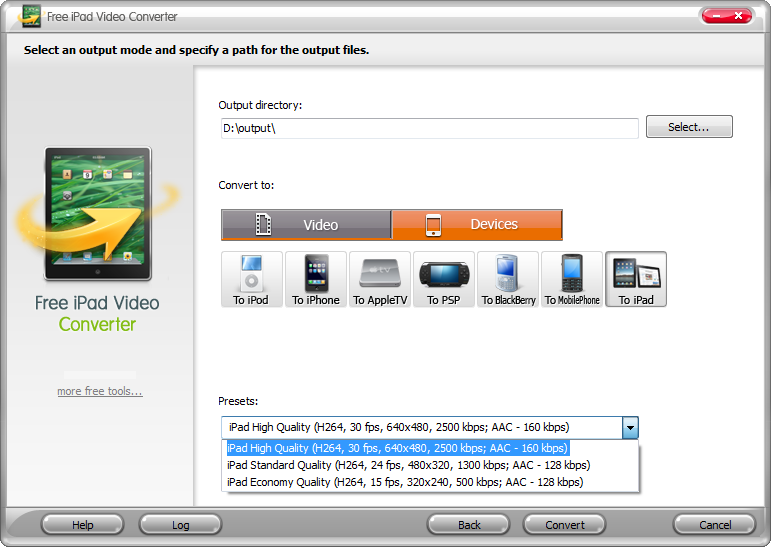 Free AVI/WMV/MP4/FLV/3GP to iPad Converter 4.7.9