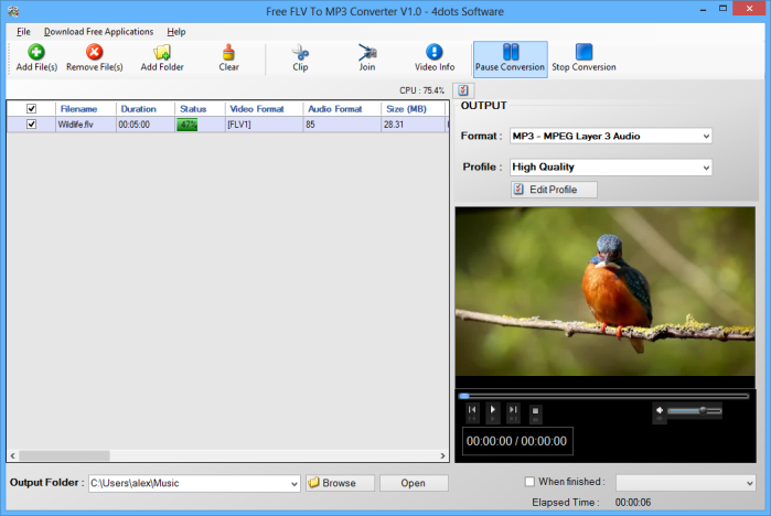 Free FLV To MP3 Converter 4dots 1.1