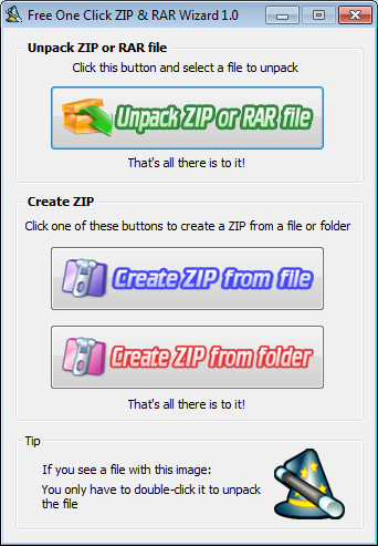 Free One Click ZIP and RAR Wizard 1.0