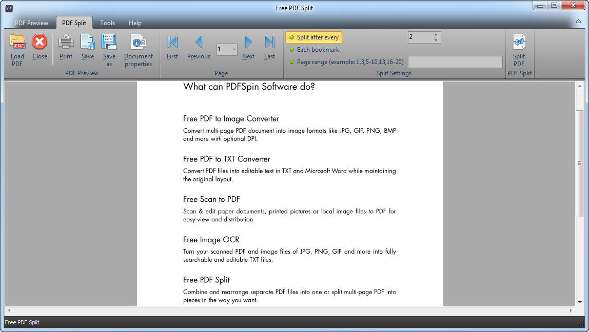 Free PDF Split 7.3.4