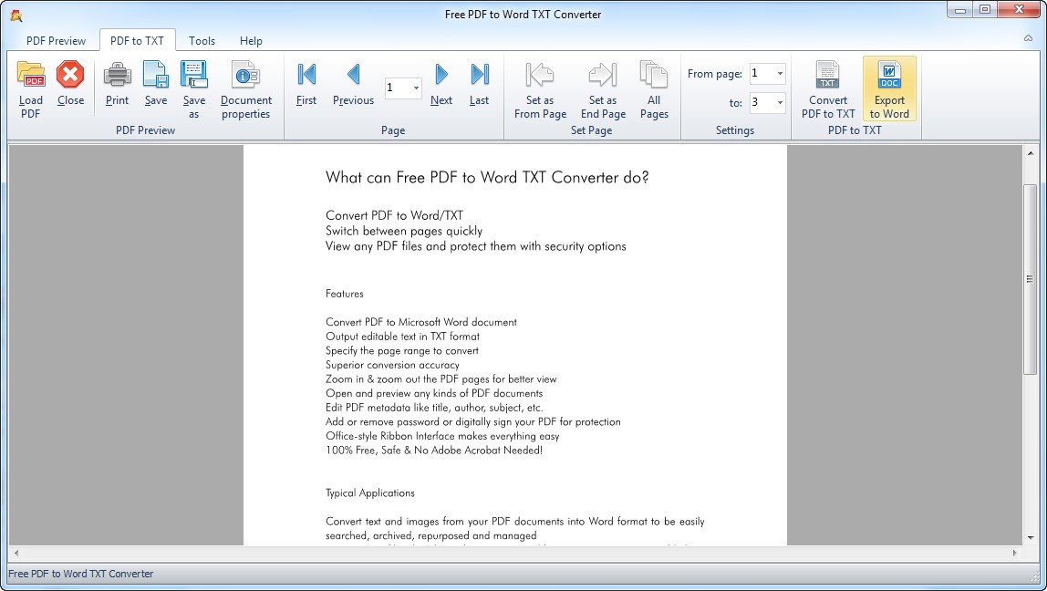 Free PDF to Word TXT Converter 4.5.3