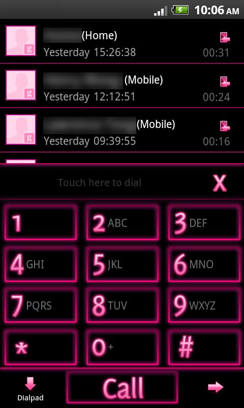 GO Contacts EX Theme Pink Neon 1.05