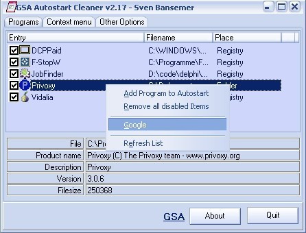 GSA Autostart Cleaner 2.26