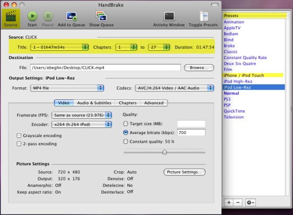 HandBrake for Mac 0.9.8