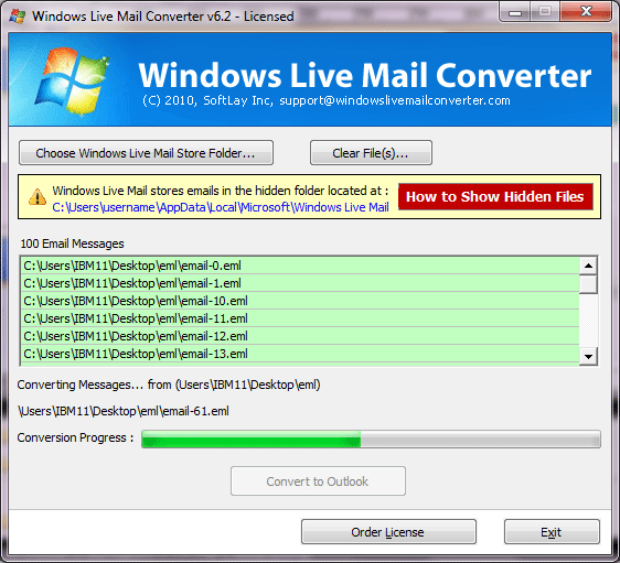 Help Export Windows Mail to Outlook 6.2