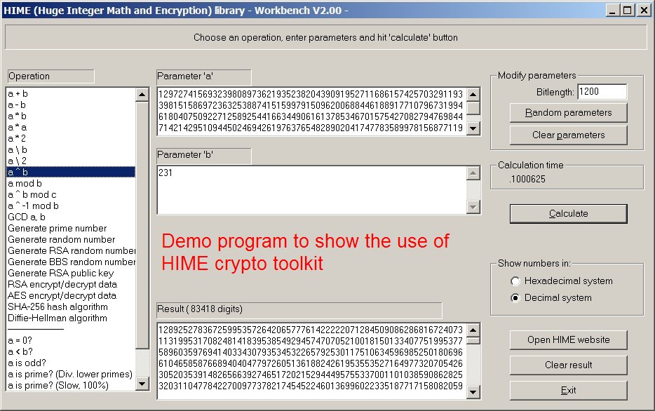 HIME: Huge Integer Math and Encryption 2.05
