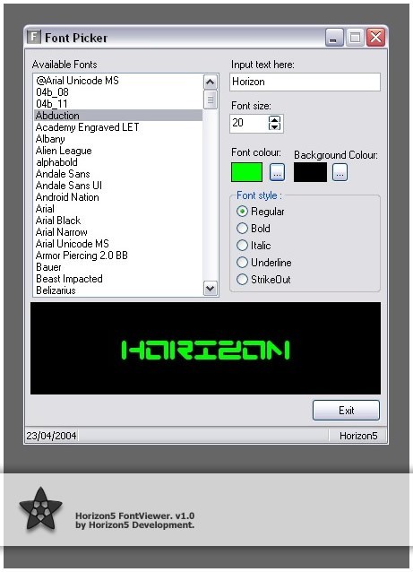 Horizon5 Font Viewer v1.0