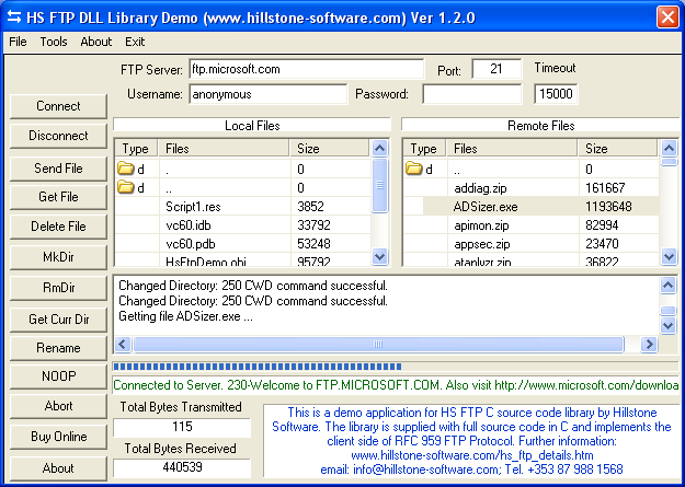 HS FTP Client C Source Library 1.0