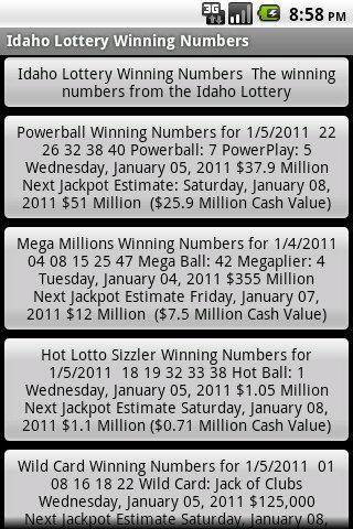 Idaho Lottery Winning Numbers 1.0