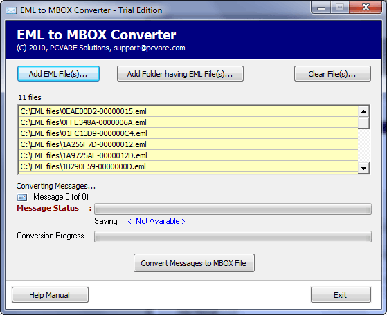 Import from EML to MBOX 4.02