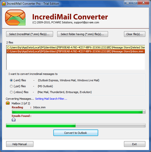 Import from IncrediMail to Thunderbird 5.12