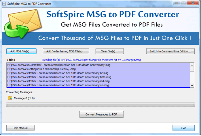 Import multiple MSG as PDF 4.5