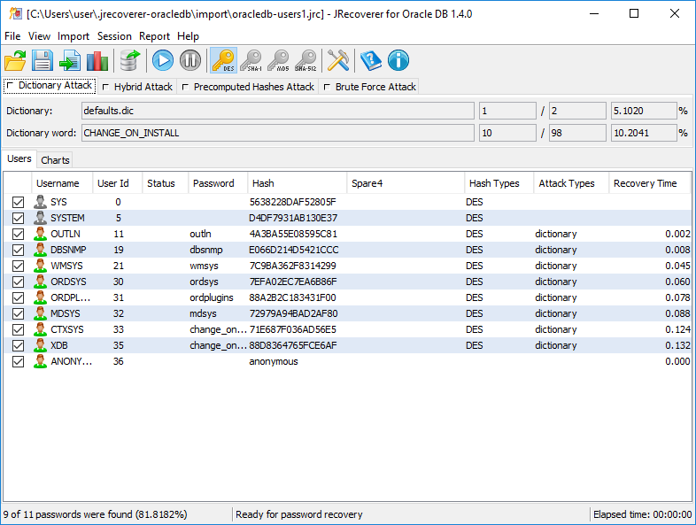 JRecoverer for Oracle Database Passwords 1.4.0