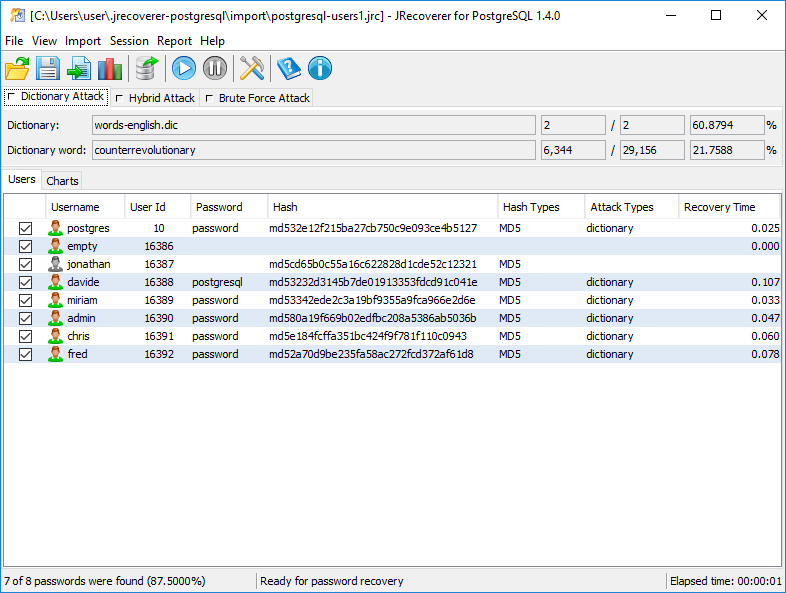 JRecoverer for PostgreSQL Passwords 1.4.0