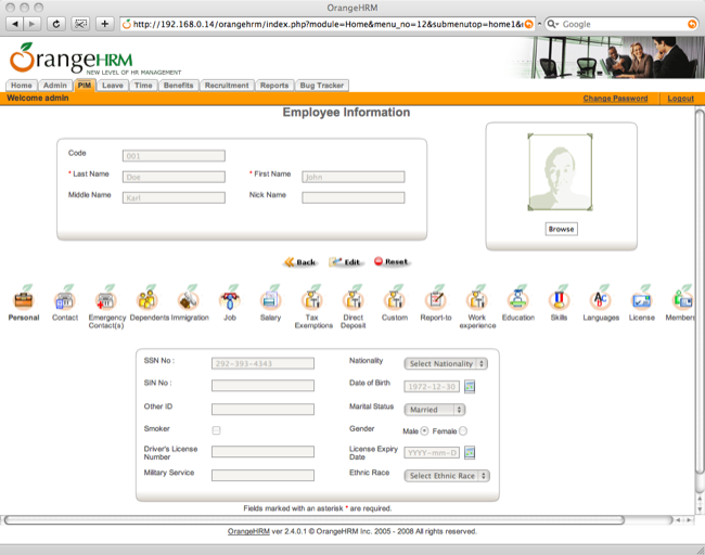 JumpBox for OrangeHRM Human Resources Management 1.5.0