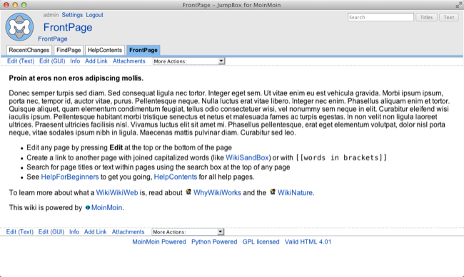 JumpBox for the MoinMoin Wiki Software 1.7.0
