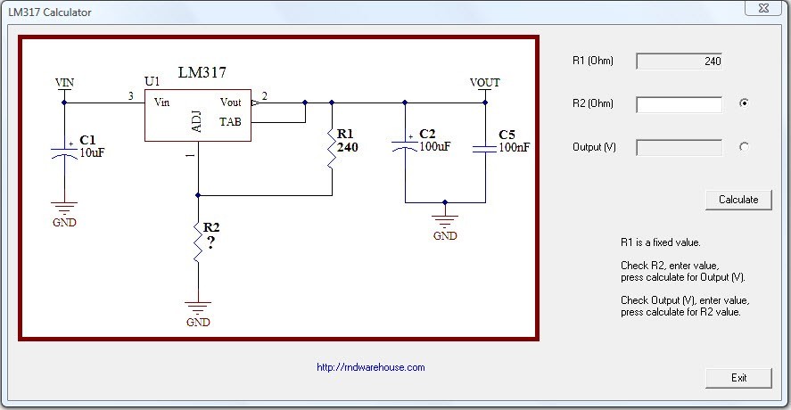 LM317 Voltage Regulator Calculator 1.0.0