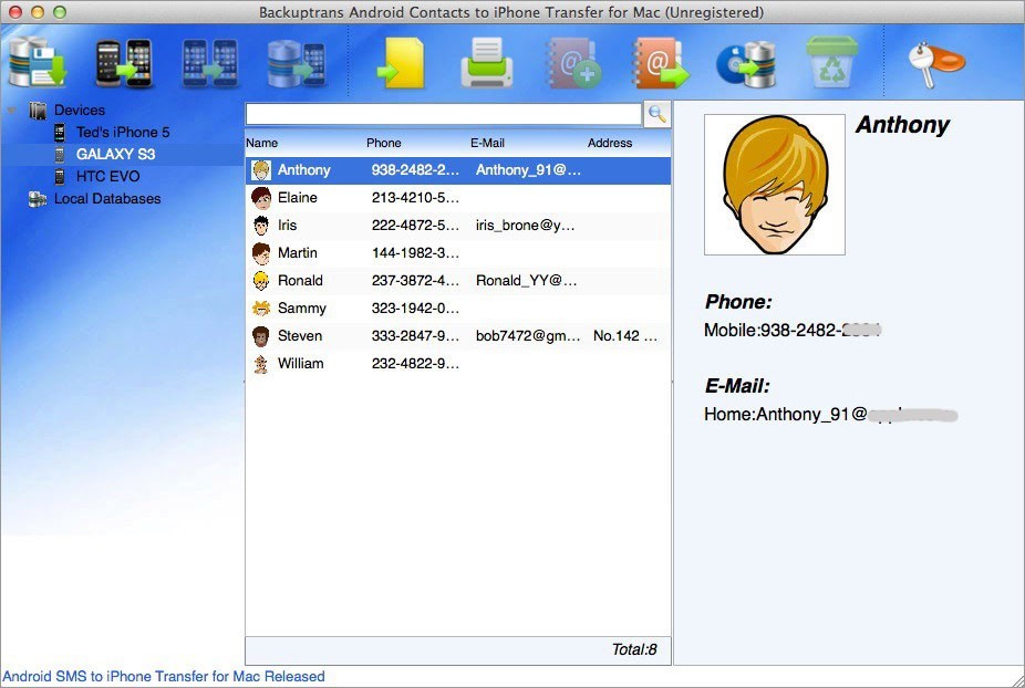 Mac Android Contacts to iPhone Transfer 3.0.1