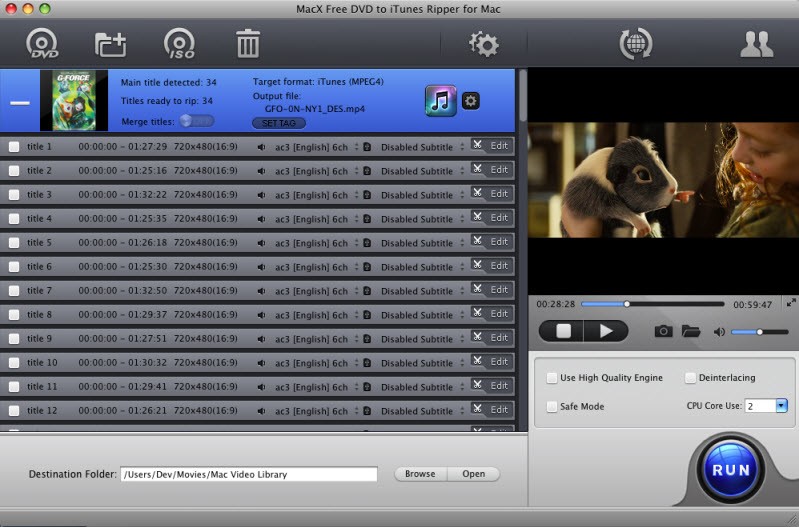 MacX Free DVD to iTunes Ripper for Mac 4.1.9
