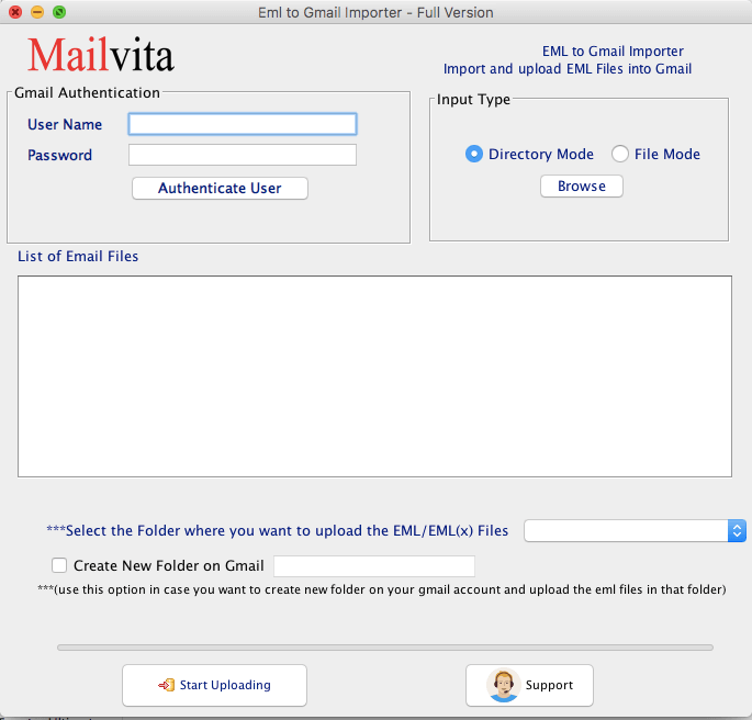 MailVita EML to Gmail Importer for Mac 1.0