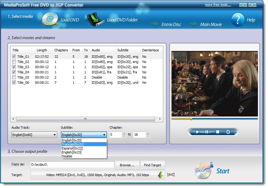 MediaProSoft Free DVD to 3GP Converter 7.9.3