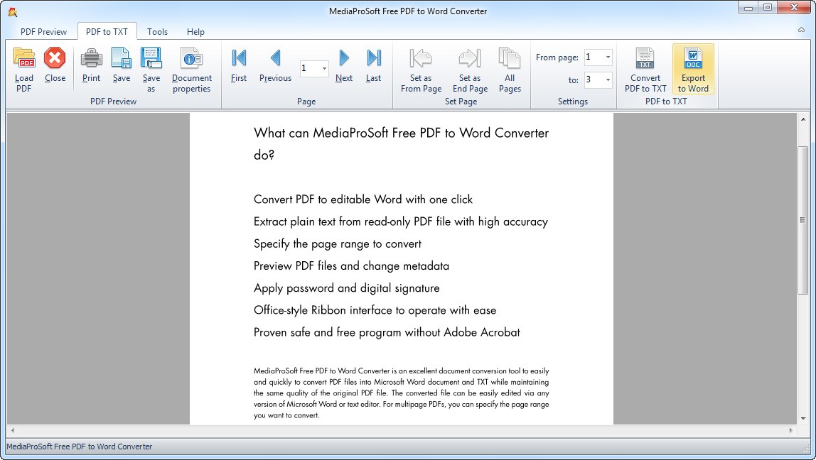 MediaProSoft Free PDF to Word Converter 3.1.5