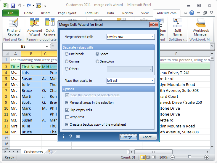 Merge Cells Wizard for Excel 3.0.8