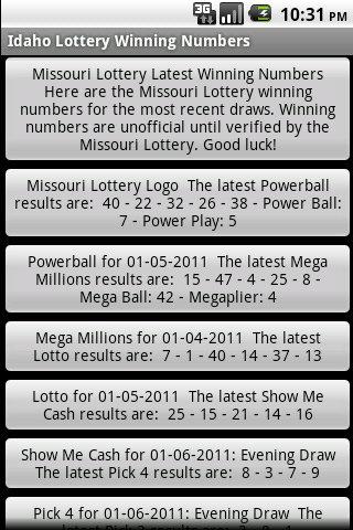 Missouri Lottery Winning Numbe 1.1