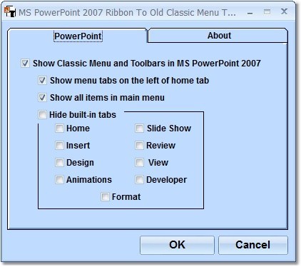 MS PowerPoint 2007 Ribbon To Old Classic Menu Toolbar Interface Software 7.0