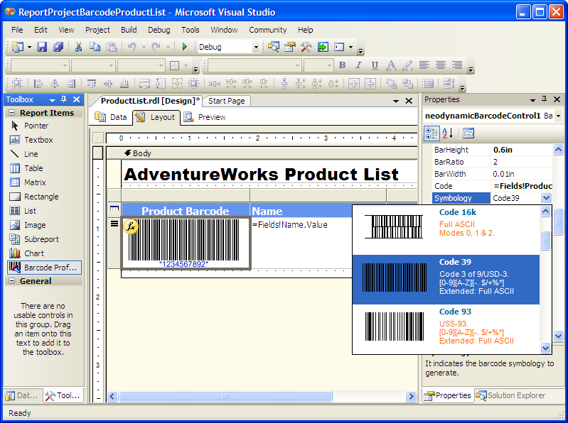 MS SQL Reporting Services Barcode 7.0