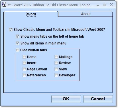 MS Word 2007 Ribbon To Old Classic Menu Toolbar Interface Software 7.0