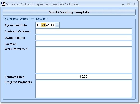 MS Word Contractor Agreement Template Software 7.0