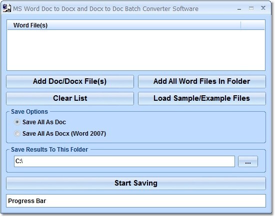 MS Word Doc To Docx and Docx To Doc Batch Converter Software 7.0