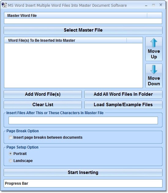 MS Word Insert Multiple Word Files Into Master Document Software 7.0