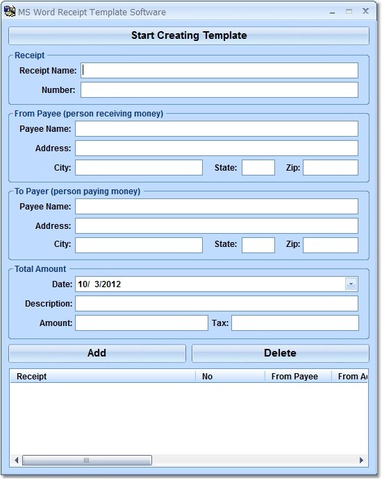 MS Word Receipt Template Software 7.0