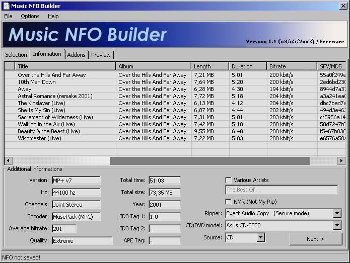 Music NFO Builder 1.11